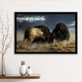American Buffalo Battle, Bisons Wall Art Framed Canvas Prints Wall Art Home Decor,Floating Frame