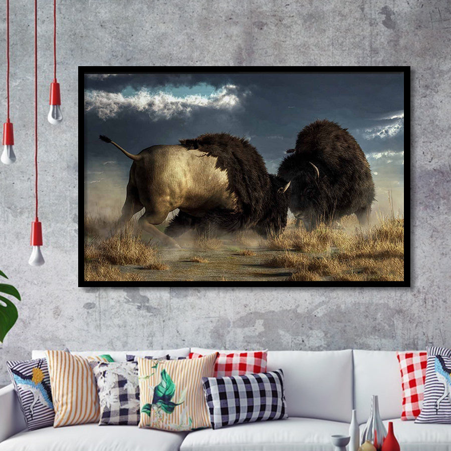 American Buffalo Battle, Bisons Wall Art Framed Art Prints, Wall Art,Home Decor,Framed Picture