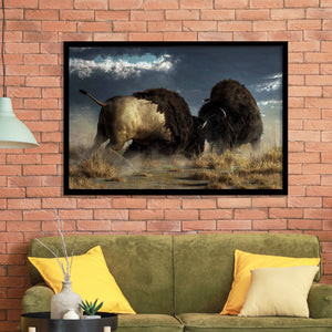 American Buffalo Battle, Bisons Wall Art Framed Art Prints, Wall Art,Home Decor,Framed Picture