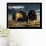 American Buffalo Battle, Bisons Wall Art Framed Canvas Prints Wall Art Home Decor,Floating Frame