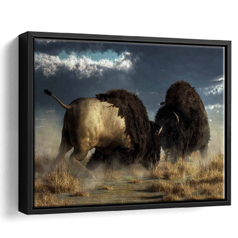 American Buffalo Battle, Bisons Wall Art Framed Canvas Prints Wall Art Home Decor,Floating Frame