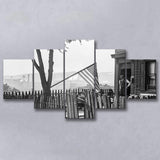 American Flag Black And White Print, Flag Day In Pittsburgh Pennsylvania 5 Panels, Canvas Prints Wall Art Decor, Large Canvas Art