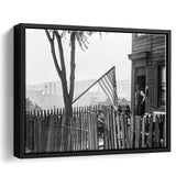 American Flag Black And White Print, Flag Day In Pittsburgh Pennsylvania Framed Canvas Prints Wall Art Home Decor,Floating Frame