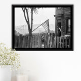 American Flag Black And White Print, Flag Day In Pittsburgh Pennsylvania Framed Canvas Prints Wall Art Home Decor,Floating Frame