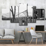 American Flag Black And White Print, Flag Day In Pittsburgh Pennsylvania 5 Panels, Canvas Prints Wall Art Decor, Large Canvas Art