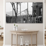 American Flag Black And White Print, Flag Day In Pittsburgh Pennsylvania Larger Canvas Art, 5 Piece Canvas Prints Wall Art Decor