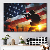 American Flag Soldier Salute Silhouettes Patriotic Gift For Veteran Canvas Prints Wall Art - Painting Canvas, Veteran Gift, For Sale