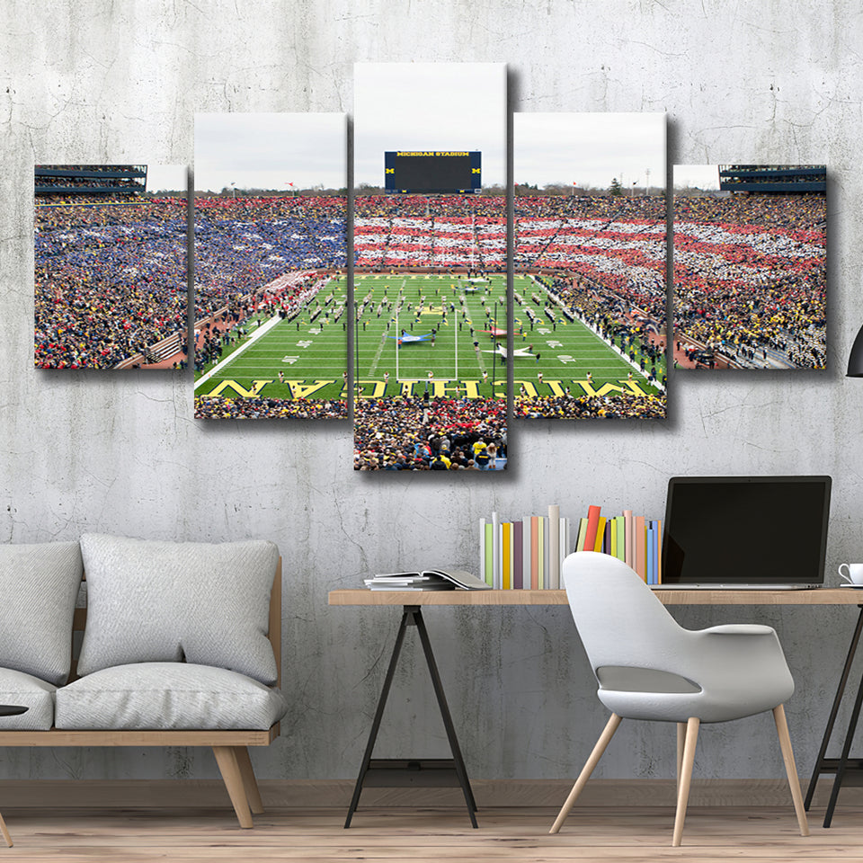 American Flag in Michigan Stadium, Stadium Canvas, Sport Art, Large Canvas, Multi Panels, Canvas Prints Wall Art Decor