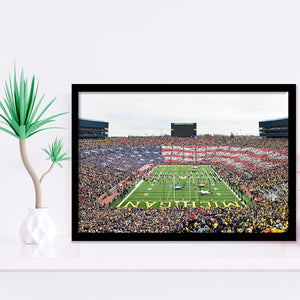 American Flag in Michigan Stadium, Stadium Canvas, Sport Art, Gift for him, Framed Art Prints Wall Art Decor, Framed Picture