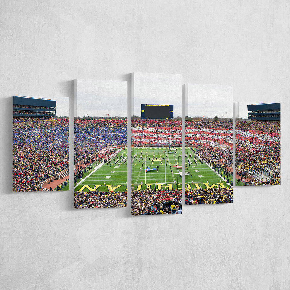 American Flag in Michigan Stadium, Stadium Canvas, Sport Art, Large Canvas, Multi Panels, Canvas Prints Wall Art Decor