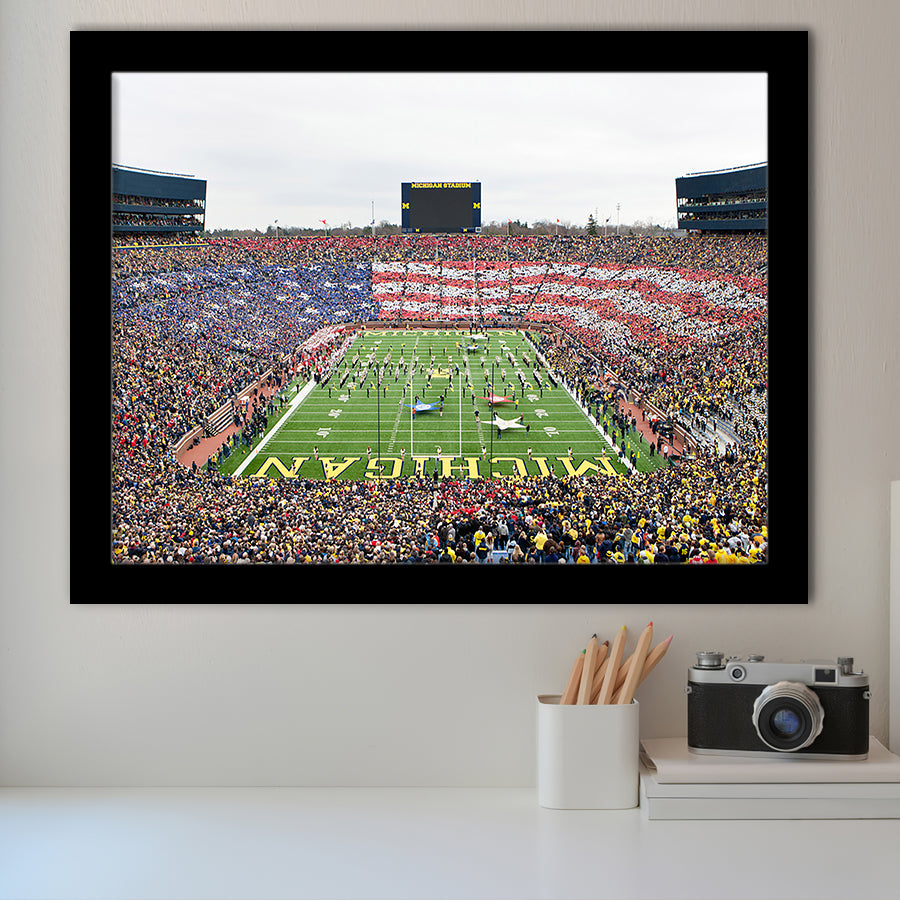 American Flag in Michigan Stadium, Stadium Canvas, Sport Art, Gift for him, Framed Art Prints Wall Art Decor, Framed Picture