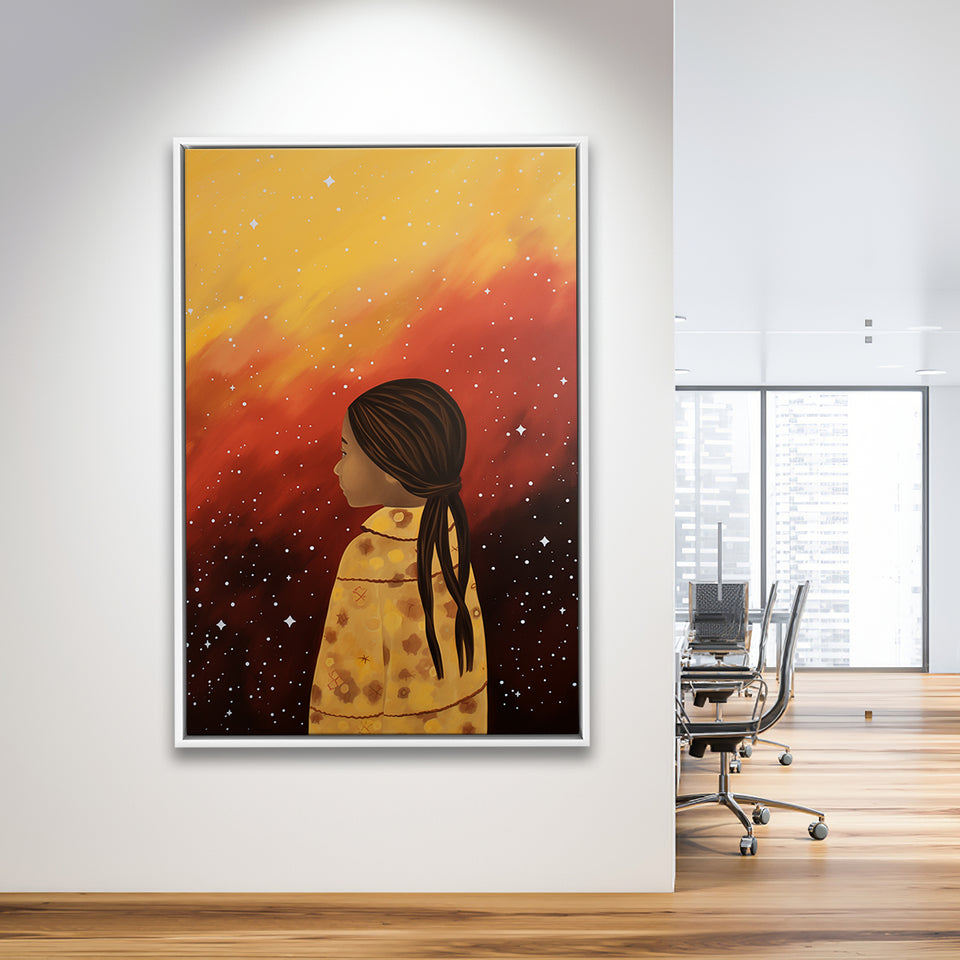 American Girl Native Acrylic Painting Kids Room Art,Framed Canvas Prints,Floating Frame, Wall Art Home Decor