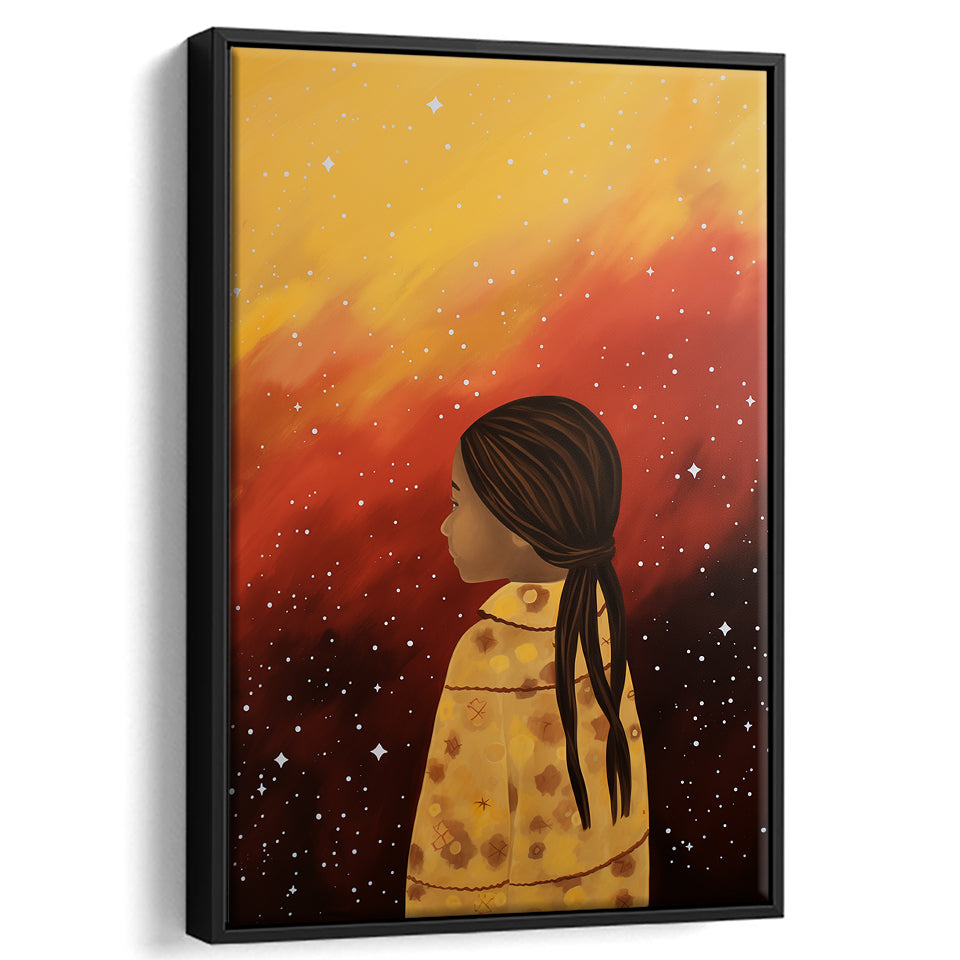 American Girl Native Acrylic Painting Kids Room Art,Framed Canvas Prints,Floating Frame, Wall Art Home Decor