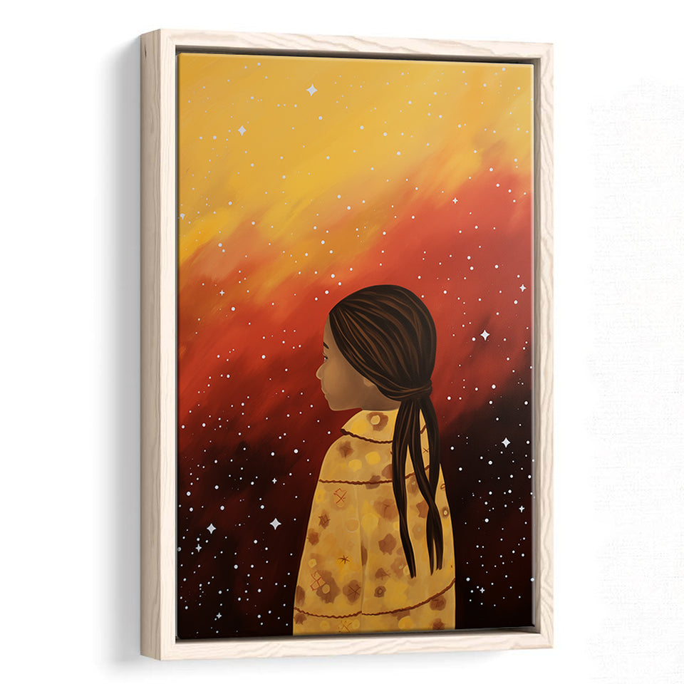 American Girl Native Acrylic Painting Kids Room Art,Framed Canvas Prints,Floating Frame, Wall Art Home Decor