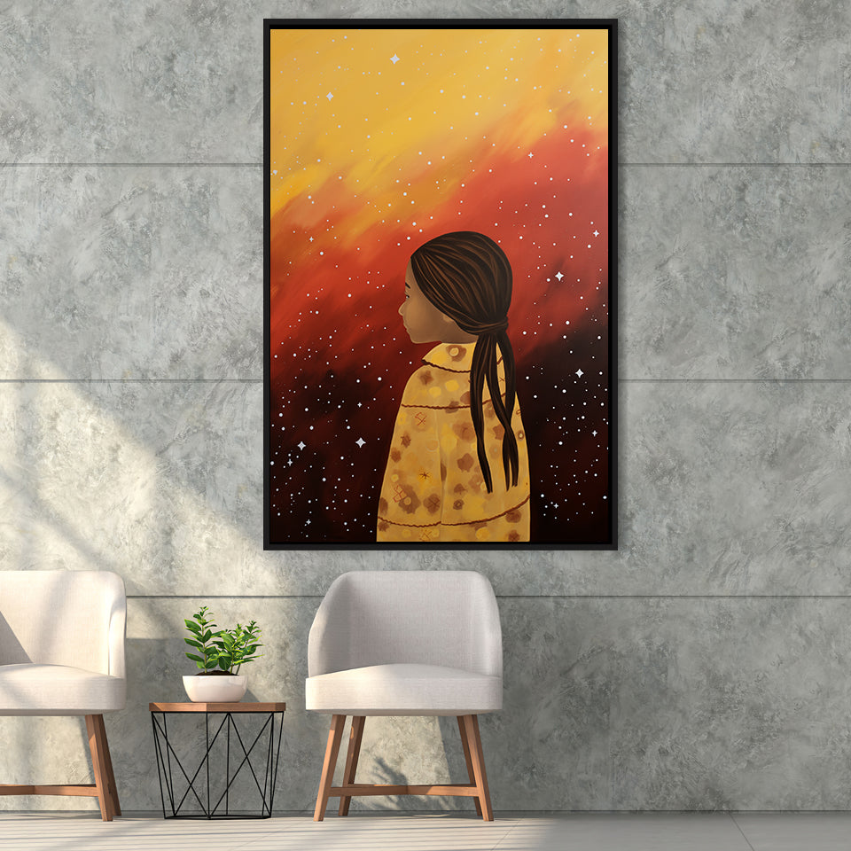 American Girl Native Acrylic Painting Kids Room Art,Framed Canvas Prints,Floating Frame, Wall Art Home Decor