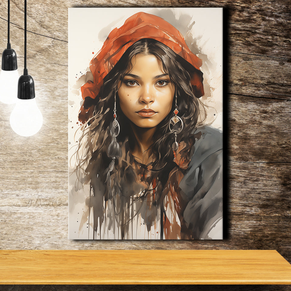 American Girl Native Ink Painting, Painting Art, Canvas Prints Wall Art Home Decor