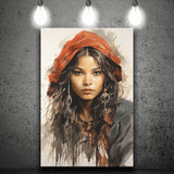 American Girl Native Ink Painting, Painting Art, Canvas Prints Wall Art Home Decor