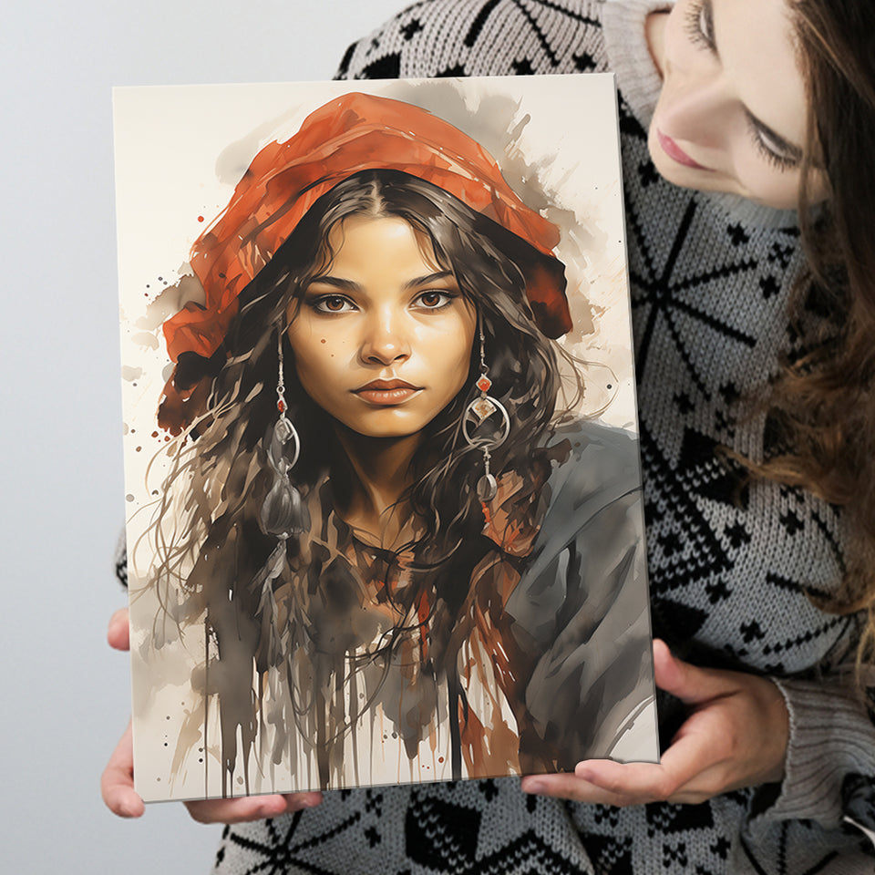 American Girl Native Ink Painting, Painting Art, Canvas Prints Wall Art Home Decor