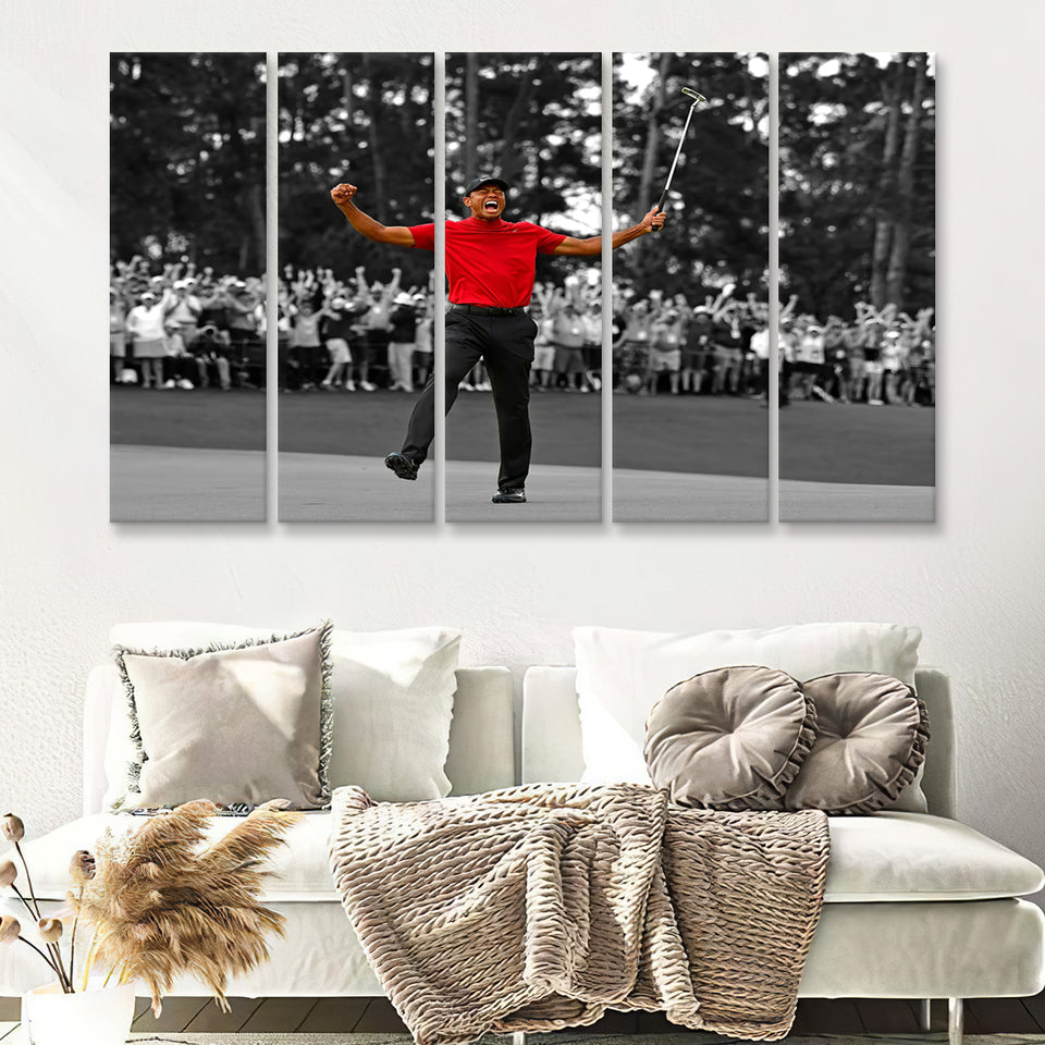 American Golfer T Woods Wins Masters Tournament 5 Pieces B Canvas Prints Wall Art - Painting Canvas, Multi Panel