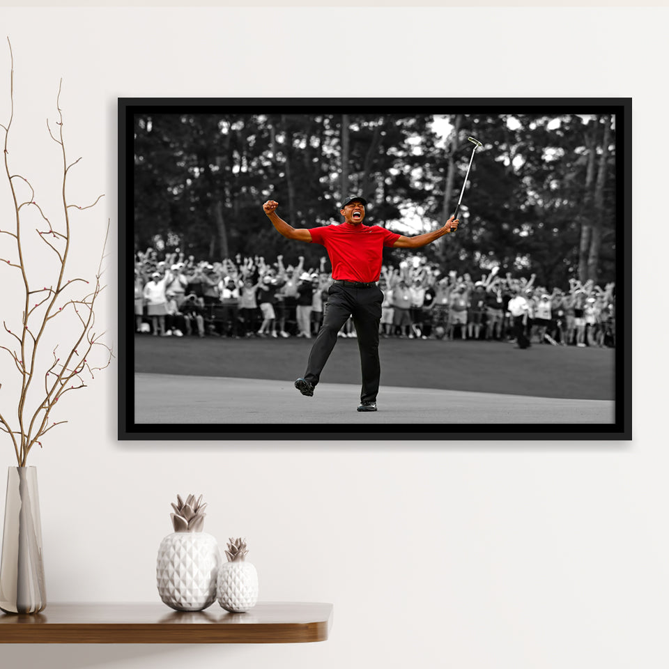 American Golfer T Woods Wins Masters Tournament Framed Canvas Prints Wall Art - Painting Canvas, Floating Frame, Wall Decor