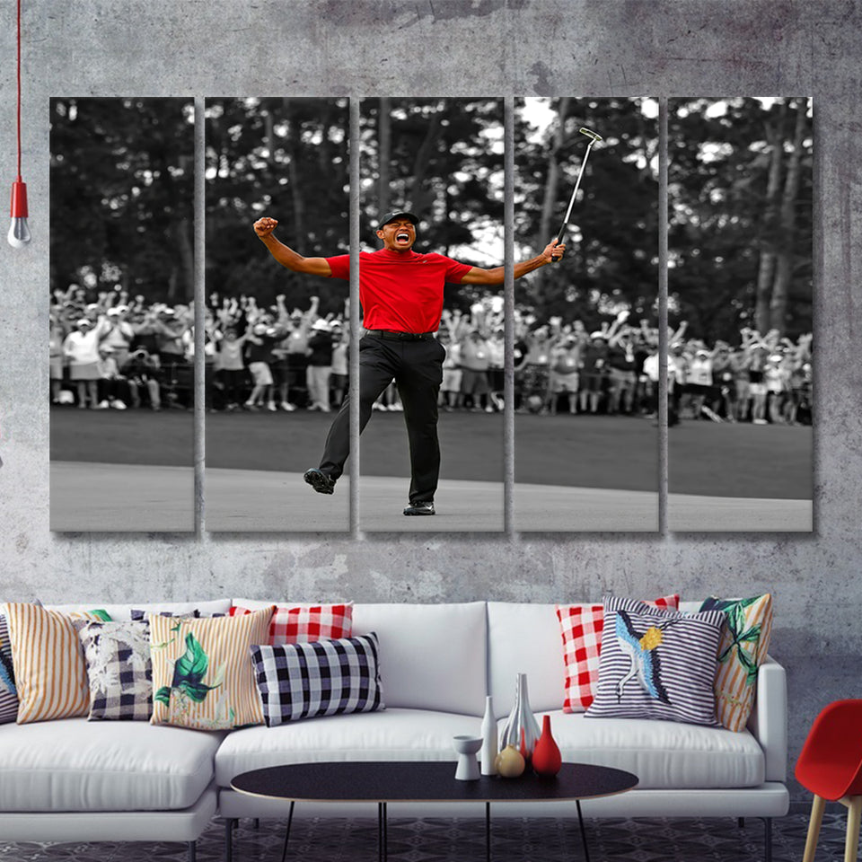 American Golfer T Woods Wins Masters Tournament 5 Pieces B Canvas Prints Wall Art - Painting Canvas, Multi Panel