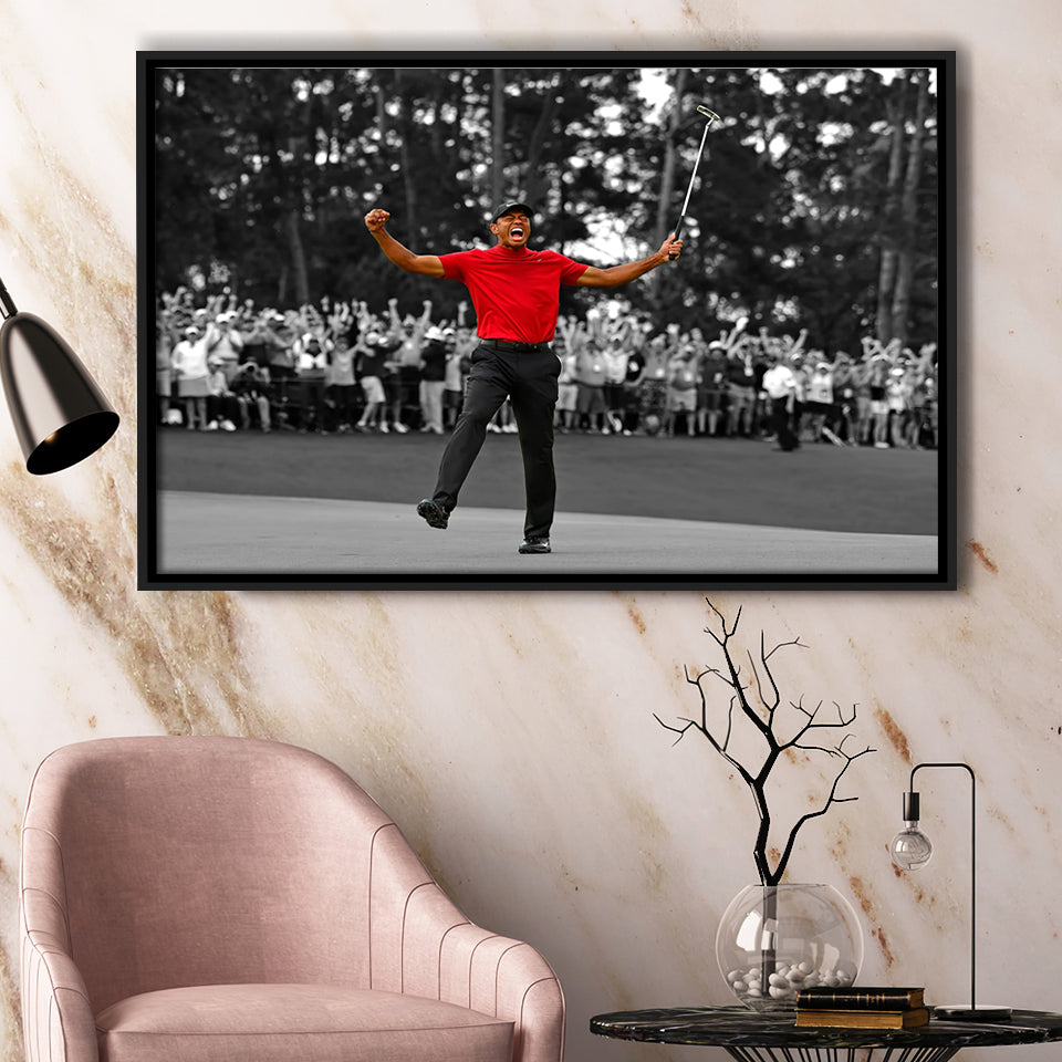 American Golfer T Woods Wins Masters Tournament Framed Canvas Prints Wall Art - Painting Canvas, Floating Frame, Wall Decor