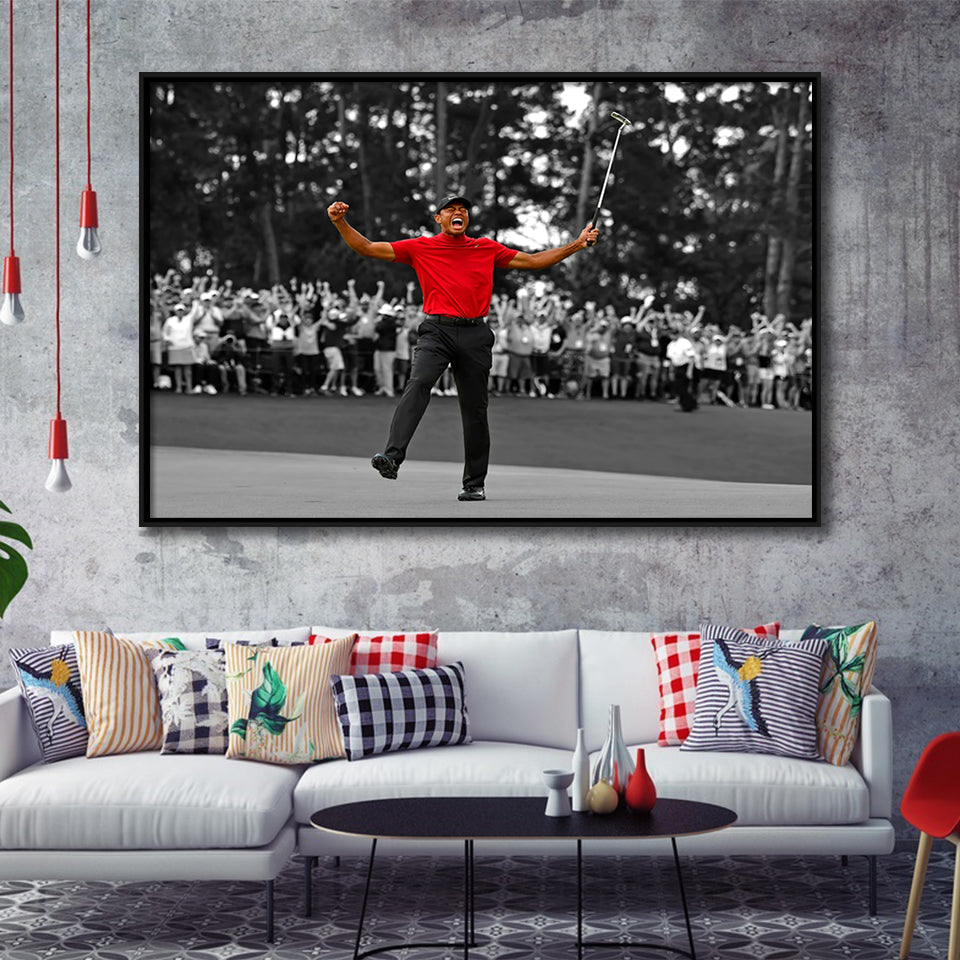 American Golfer T Woods Wins Masters Tournament Framed Canvas Prints Wall Art - Painting Canvas, Floating Frame, Wall Decor
