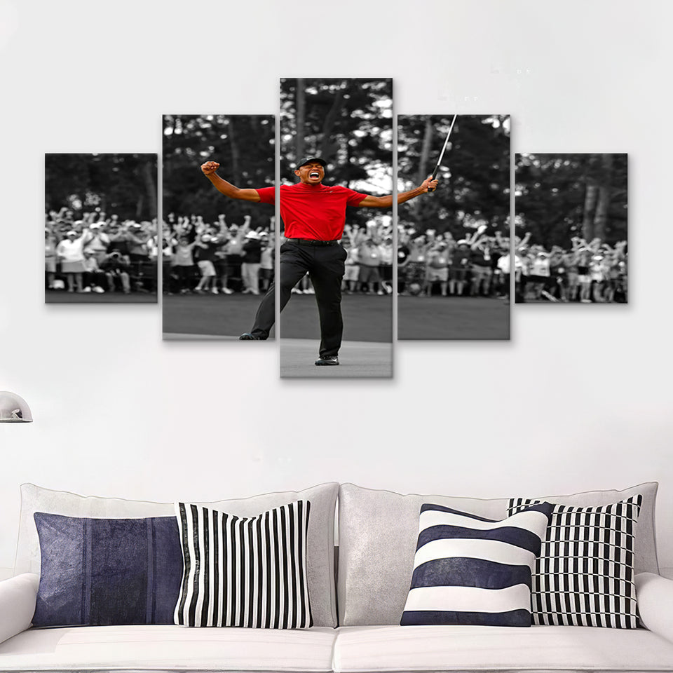 American Golfer T Woods Wins Masters Tournament 5 Pieces Canvas Prints Wall Art - Painting Canvas, Multi Panel