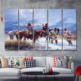 American Indian Archers Warriors Art 5 Pieces B Canvas Prints Wall Art - Painting Canvas, Multi Panels, Wall Decor