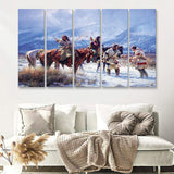 American Indian Archers Warriors Art 5 Pieces B Canvas Prints Wall Art - Painting Canvas, Multi Panels, Wall Decor