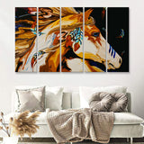 American Indian Art Canvas American Indian War Horse 5 Pieces B Canvas Prints Wall Art - Painting Canvas, Multi Panels, Wall Decor