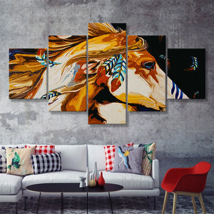 American Indian Art Canvas American Indian War Horse 5 Pieces Canvas Prints Wall Art - Painting Canvas, Multi Panels, Wall Decor