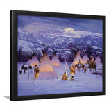 American Indian Village At Sunset Art Framed Art Prints Wall Decor - Painting Prints,Framed Picture, Home Decor, For Sale