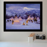 American Indian Village At Sunset Art Framed Art Prints Wall Decor - Painting Prints,Framed Picture, Home Decor, For Sale