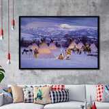 American Indian Village At Sunset Art Framed Art Prints Wall Decor - Painting Prints,Framed Picture, Home Decor, For Sale