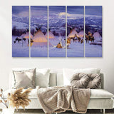 American Indian Village At Sunset Art 5 Pieces B Canvas Prints Wall Art - Painting Canvas, Multi Panels, Wall Decor