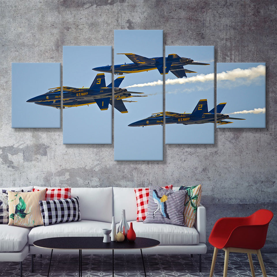 American Patriotic Blue Angels Us Navy Gorgeous Scene 5 Piece Canvas Prints Wall Art Decor - Painting Canvas, Multi Panels