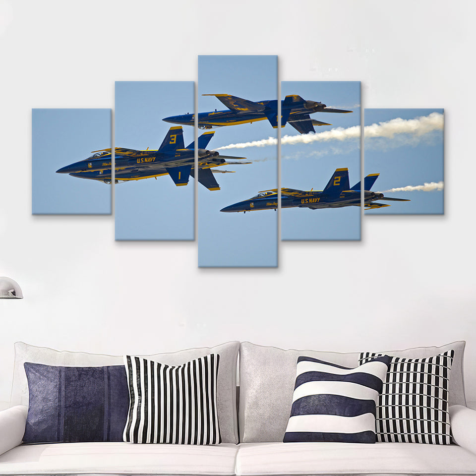American Patriotic Blue Angels Us Navy Gorgeous Scene 5 Piece Canvas Prints Wall Art Decor - Painting Canvas, Multi Panels