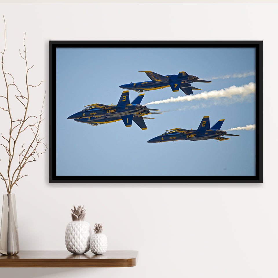 American Patriotic Blue Angels Us Navy Gorgeous Scene Framed Canvas Prints Wall Art Decor - Painting Canvas, Black Framed Picture