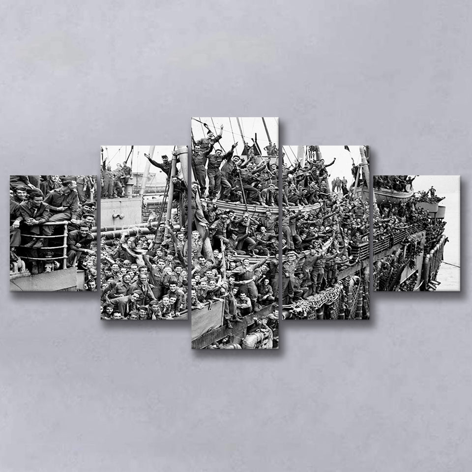 American Soldiers Returning Home Black And White Print, Wwii 5 Panels, Canvas Prints Wall Art Decor, Large Canvas Art