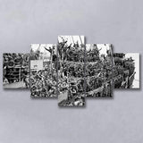 American Soldiers Returning Home Black And White Print, Wwii 5 Panels, Canvas Prints Wall Art Decor, Large Canvas Art