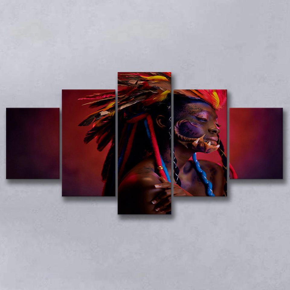 American Indian 5 Piece Canvas Prints Wall Art Decor, Multi Panels, Mixed Canvas