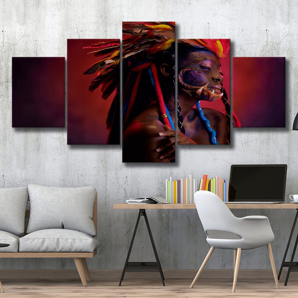 American Indian 5 Piece Canvas Prints Wall Art Decor, Multi Panels, Mixed Canvas