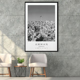 Amman, Jordan Black And White Art Framed Canvas Prints Wall Art Home Decor, Floating Frame
