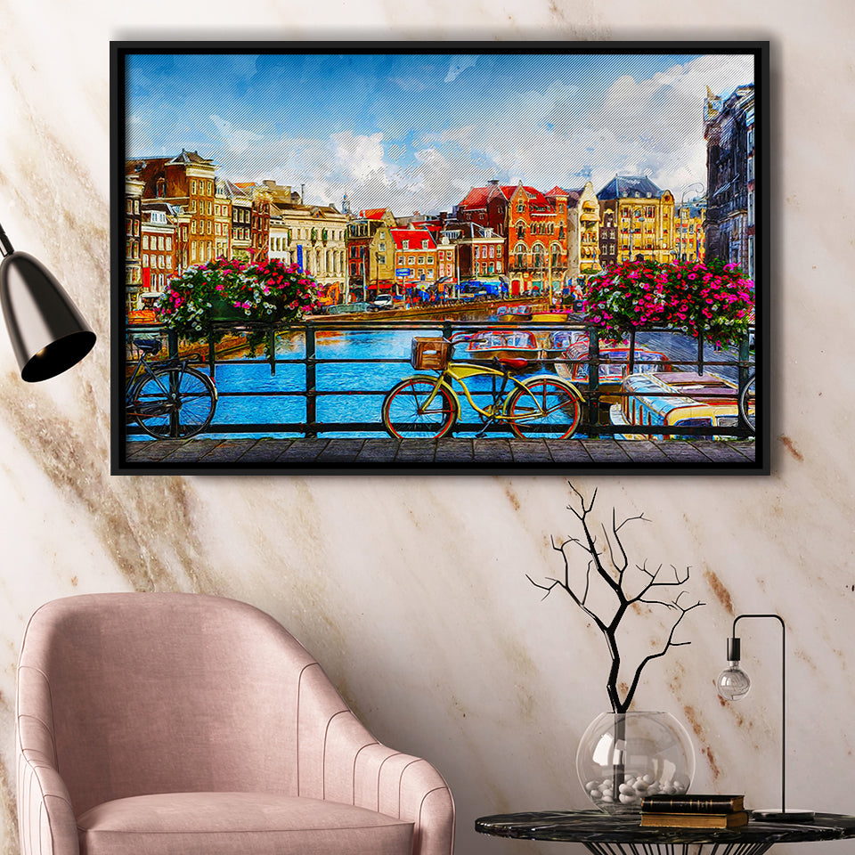 Amsterdam, Amsterdam Painting, Framed Canvas Prints Wall Art Home Decor,Floating Frame, Ready to Hang