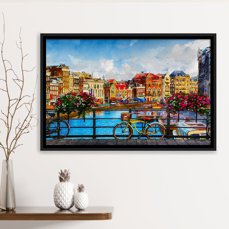 Amsterdam, Amsterdam Painting, Framed Canvas Prints Wall Art Home Decor,Floating Frame, Ready to Hang