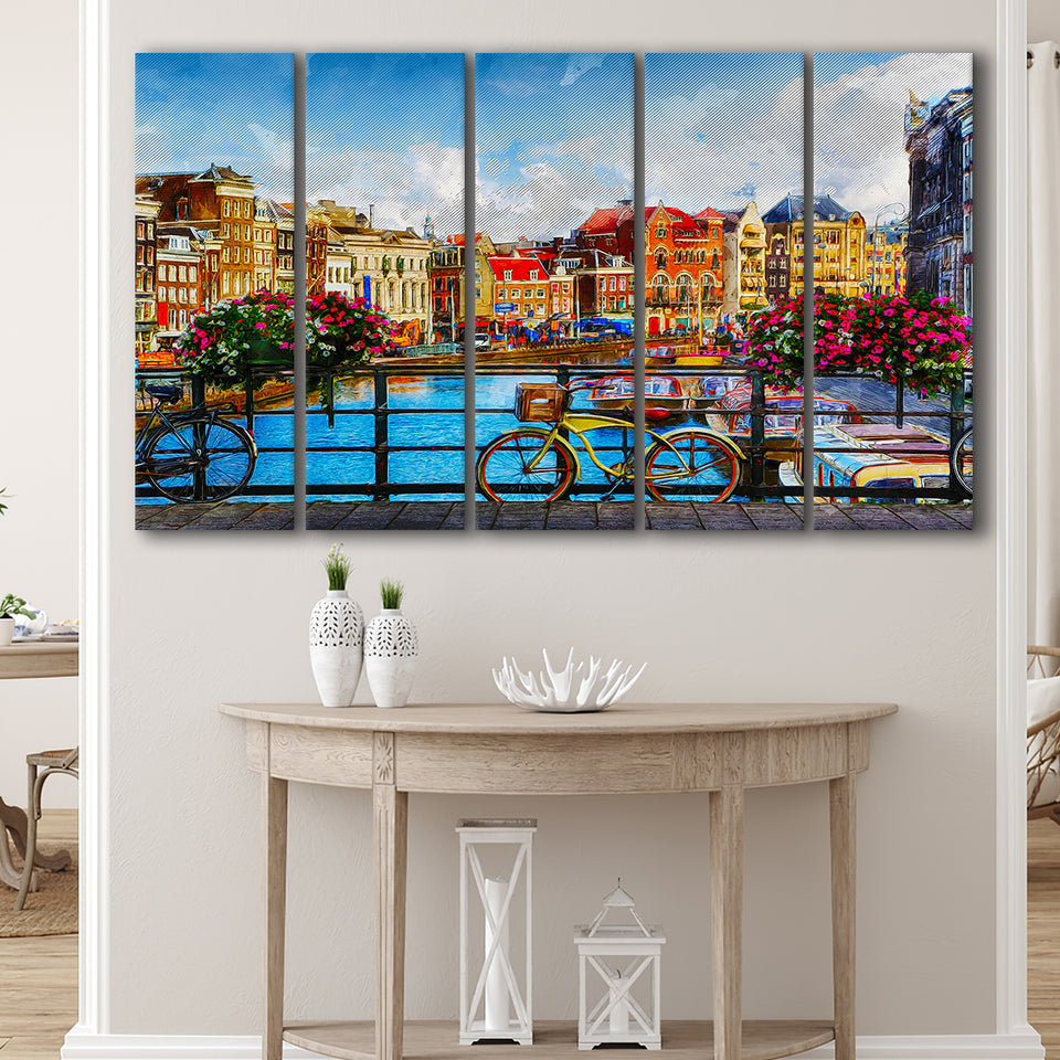 Amsterdam, Amsterdam Painting, Multi Panels, 5 Pieces B, Canvas Prints Wall Art Home Decor,X Large Canvas