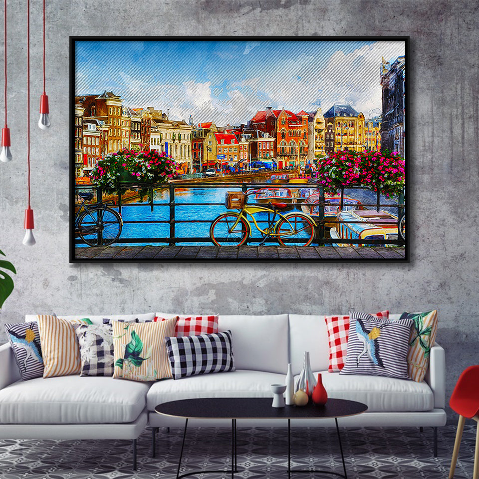 Amsterdam, Amsterdam Painting, Framed Canvas Prints Wall Art Home Decor,Floating Frame, Ready to Hang