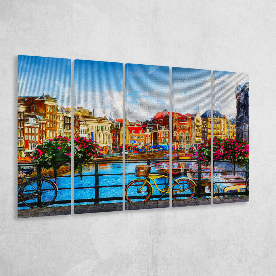 Amsterdam, Amsterdam Painting, Multi Panels, 5 Pieces B, Canvas Prints Wall Art Home Decor,X Large Canvas