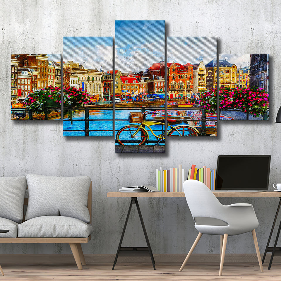 Amsterdam, Amsterdam Painting, Multi Panels, 5 Pieces, Canvas Prints Wall Art Home Decor